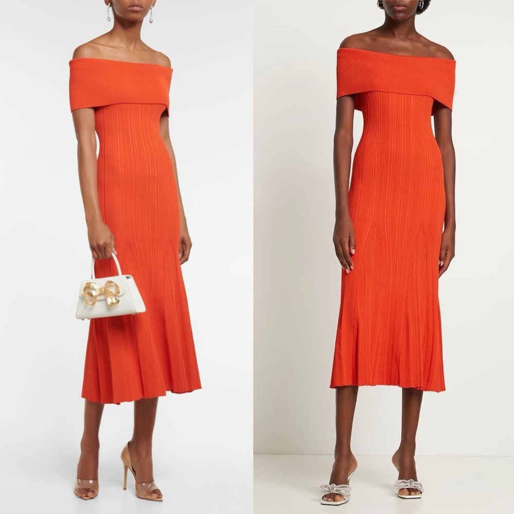 NWT Self-Portrait Off-The-Shoulder Ribbed-Knit Midi Dress Size Small - Picture 4 of 15